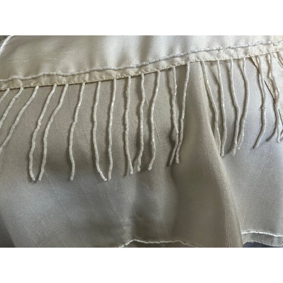 Ivory Silk Shawl With Elegant Beaded Fringe ❤️❤️Beautiful❤️❤️ - Picture 3 of 3